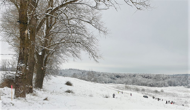 Iškritus sniegui, žmonės džiaugiasi žiemos pramogomis gamtoje.  Autorės nuotr.