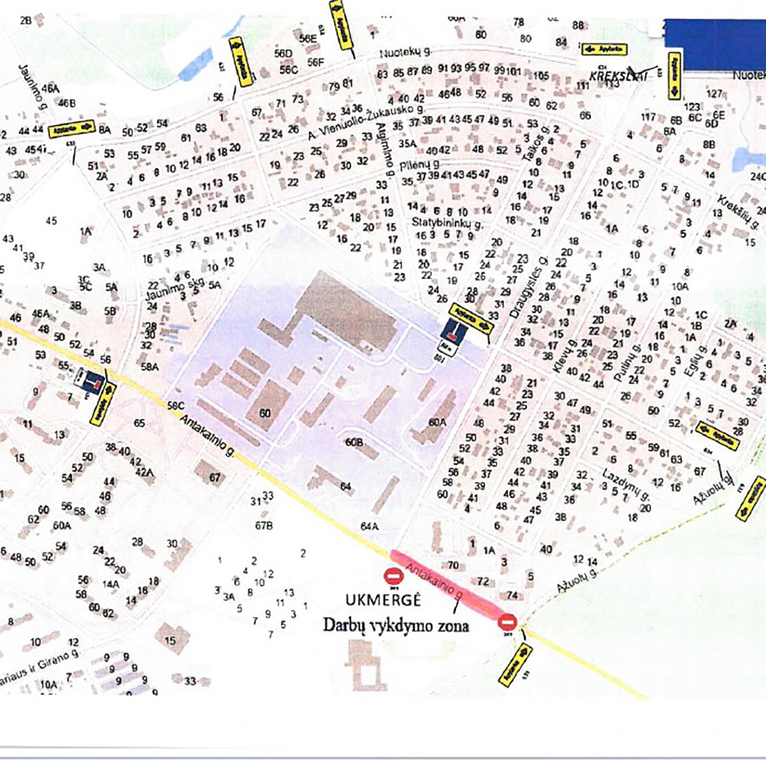 Antakalnio gatvėje bus ribojamas eismas / Atsiprašome gyventojų dėl galimų nepatogumų darbų vykdymo metu. Ukmergės rajono savivaldybės administracija