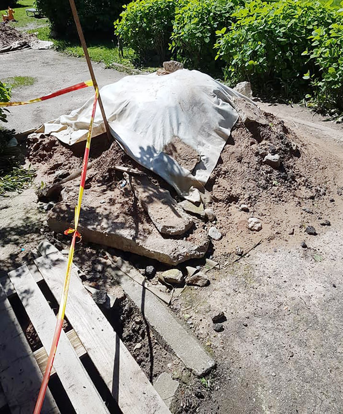 žemės suverstos tiesiai ant įėjimo.