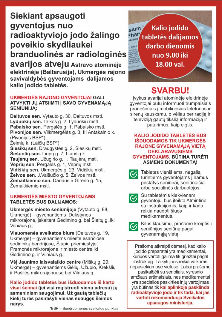 Kalio jodido tabletes atsiėmė pusė ukmergiškių /