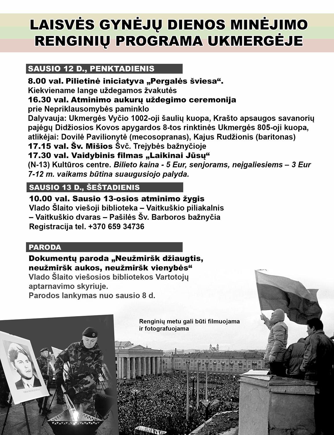 Laisvės gynėjų dienos minėjimo renginių programa /