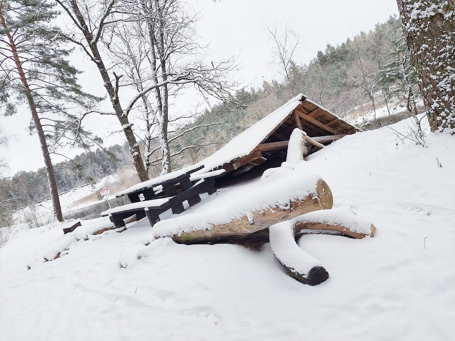 Pavėsinę atstatys pavasarį / Sugriuvusią pavėsinę pavasarį atstatys miškininkai.