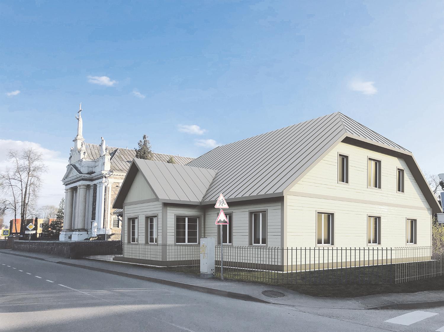 Planuoja rekonstruoti klebonijos pastatą / Rekonstruotame pastate numatytos patalpos ir parapijos reikmėms.