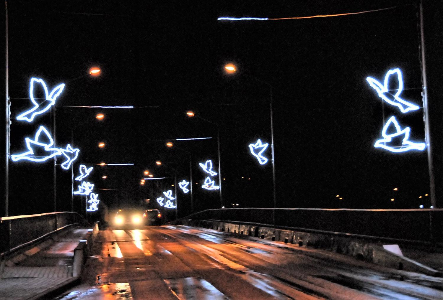 Surengė apklausą: ar palikti šviečiančius balandžius? / Gedimino Nemunaičio nuotr. Ar šviečiantys balandžiai liks Ukmergėje visam laikui?