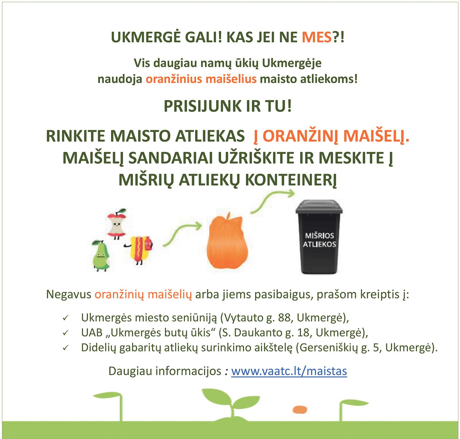 Ukmergiškiai pirmieji šalyje pradėjo rūšiuoti maisto atliekas į maišelius /