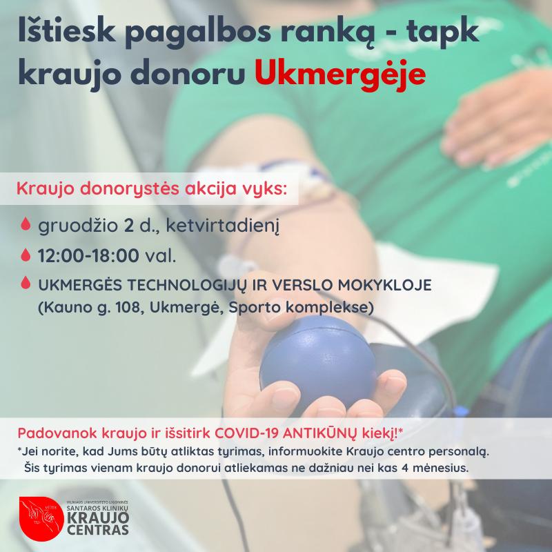 Vyks kraujo donorystės akcija. /