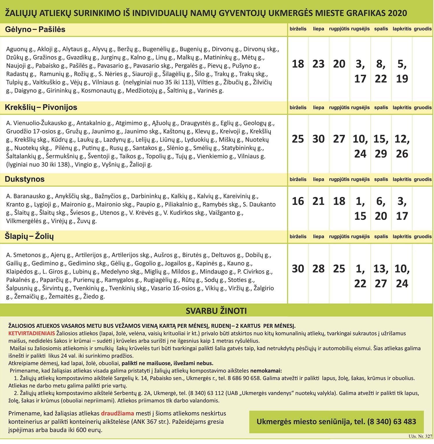 Žaliųjų atliekų surinkimo grafikas /