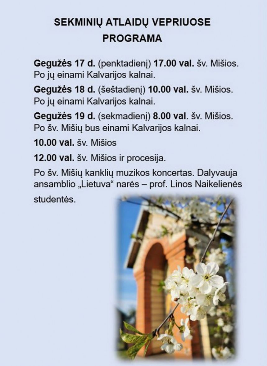 Sekminių atlaidų Vepriuose programa