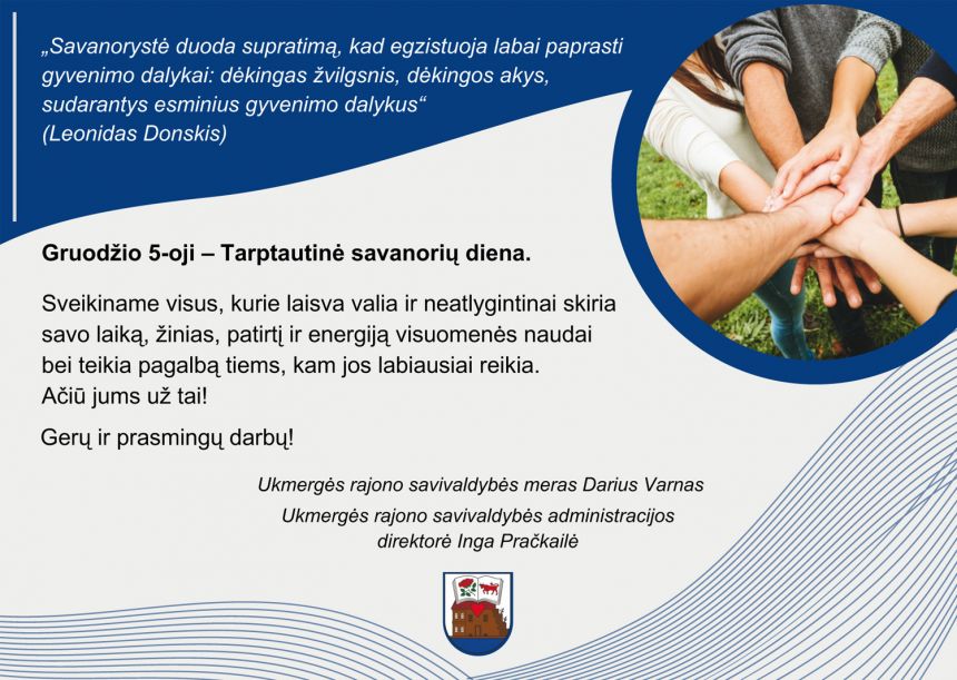 Rajono vadovų sveikinimas Tarptautinės savanorių dienos proga