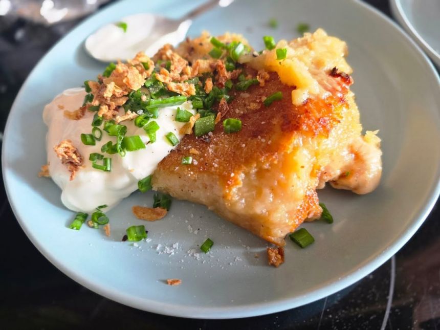 Kugelis su kefyru, karšto oro gruzdintuvėje