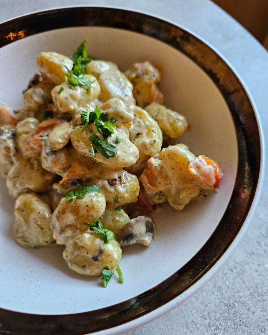 Gnocchi virtinukai su grietinėlės ir pievagrybių padažu