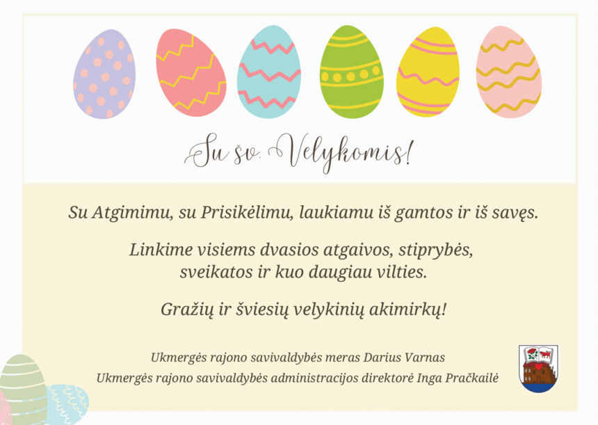 Rajono vadovų sveikinimas šv. Velykų proga