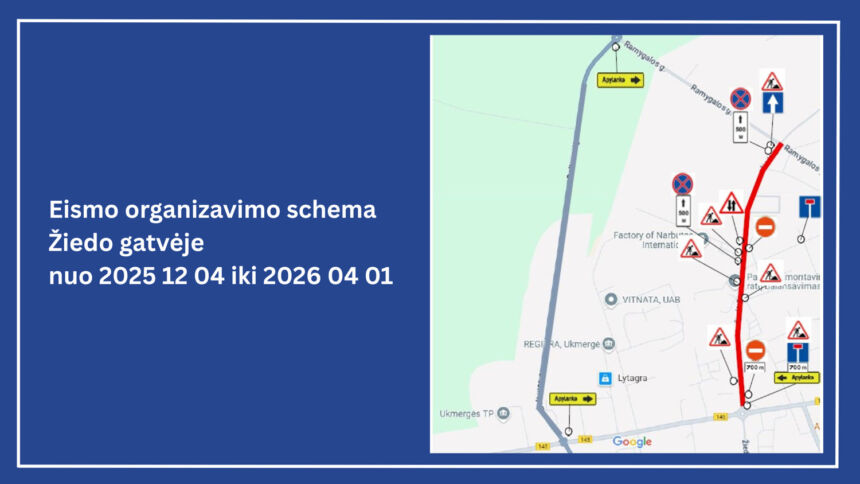 Dėl transporto eismo remontuojamoje Žiedo gatvėje