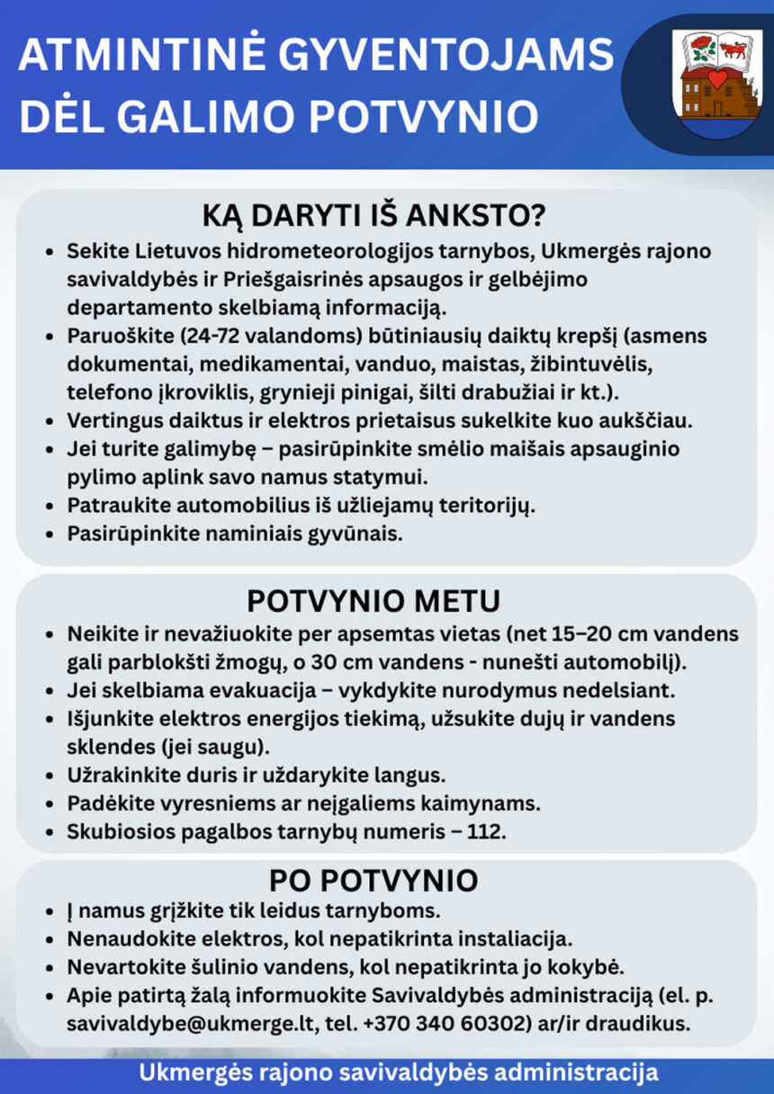 Informacija dėl potvynio