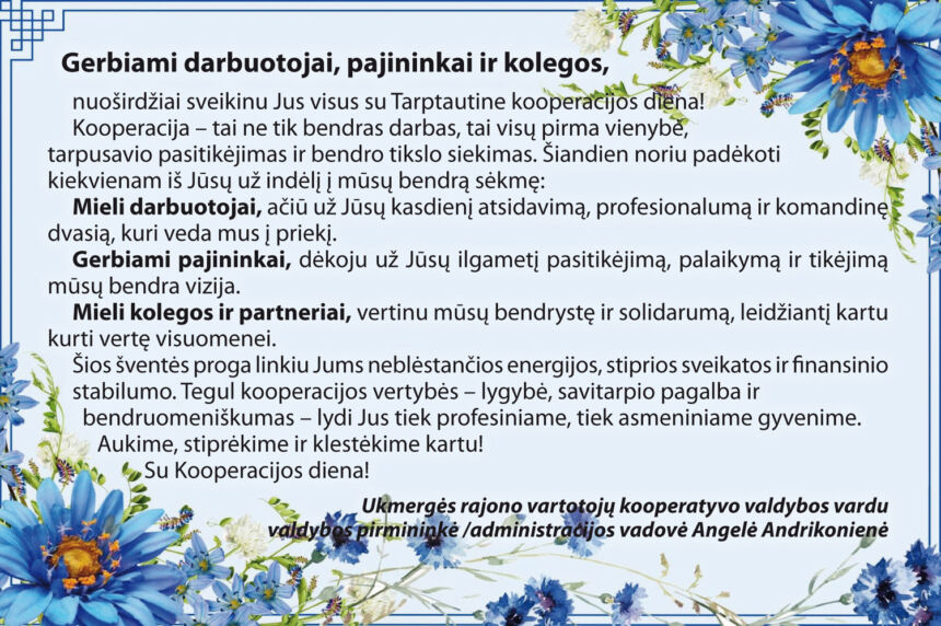 Sveikinimas Tarptautinės kooperacijos dienos proga